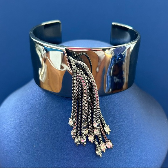 ARCHIVE Alexis Bittar Gunmetal & Crystal Cuff Bangle Bracelet - Picture 1 of 6